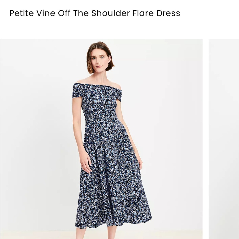 LOFT Blue Fit and Flare Off-Shoulder Midi Dress